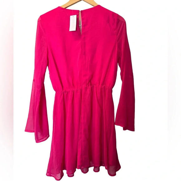 Pink Sugar Lips Fuchsia Long-Sleeve Chiffon Dress with Keyhole Detail - Picture 2 of 3